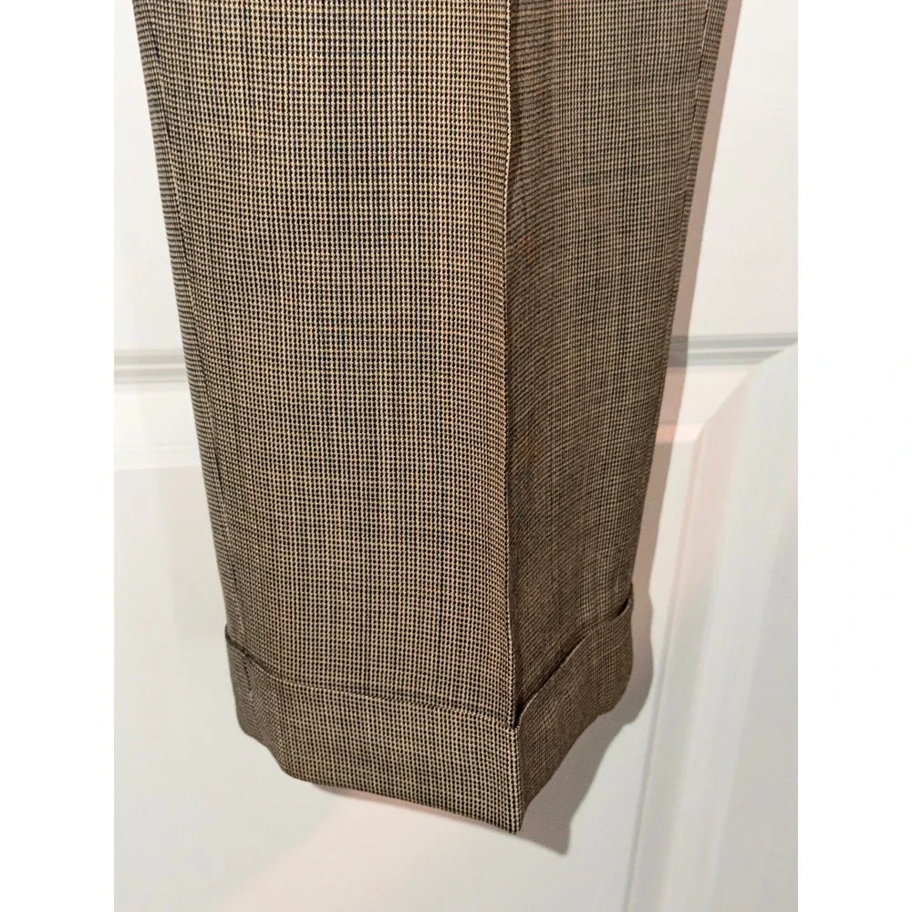 Jos‎ A Bank Mens Brown Micro Check Pleated Cuffed Dress Pants 38x27 Trousers